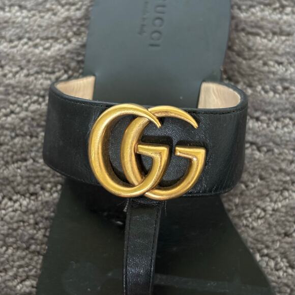 Gucci Marmont GG Thong Sandals Black Slip On Flip Flop Flat Size EU 39 US 9 - Picture 8 of 11